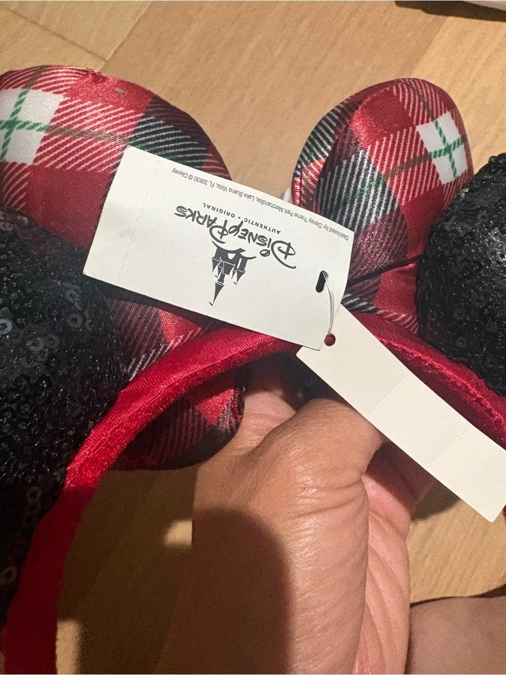 Disney Black Sequin Minnie Ears Headband with Red Satin Band